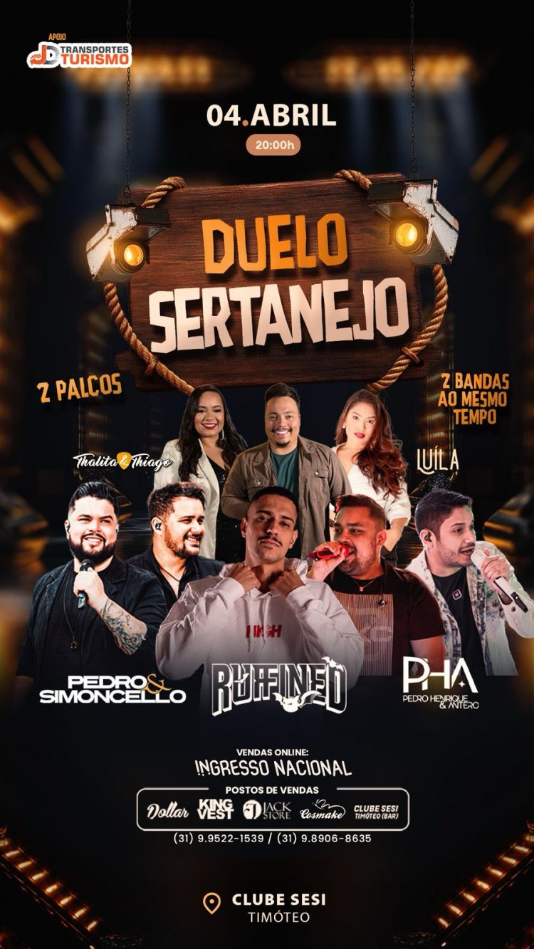 Dia 4 de abril tem duelo sertaneja no CLUBE SESI de Timóteo