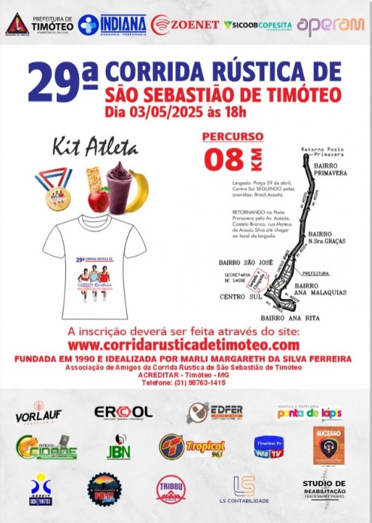 Vem aí a 29ª Corrida Rústica de São Sebastião de Timóteo no dia 3 de maio